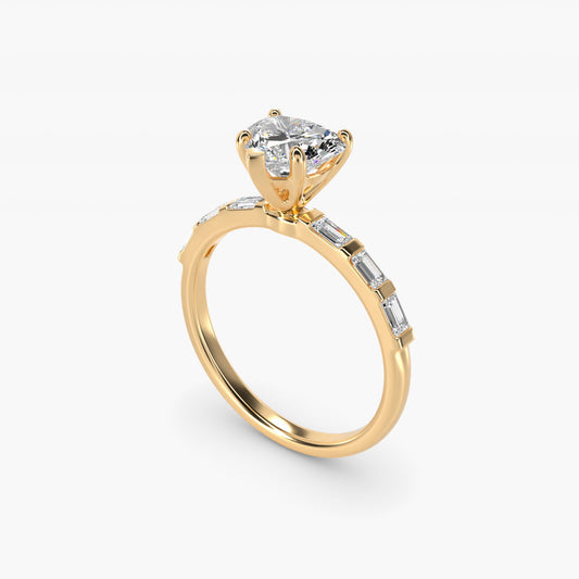 Straight Baguette Row Side Stone Diamond Engagement Ring In 18k Yellow Gold By James Allen - Heart Center