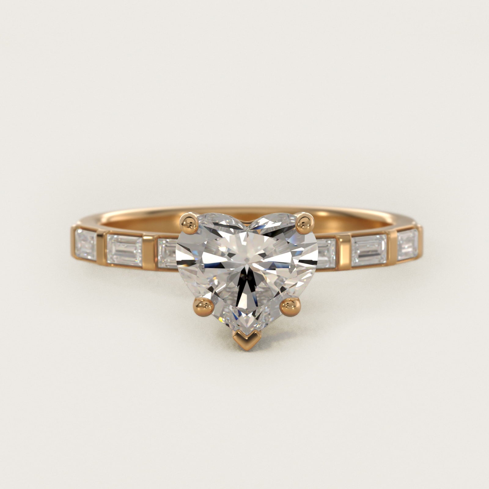 Straight Baguette Row Side Stone Diamond Engagement Ring In 14K Yellow Gold By James Allen - Heart Center