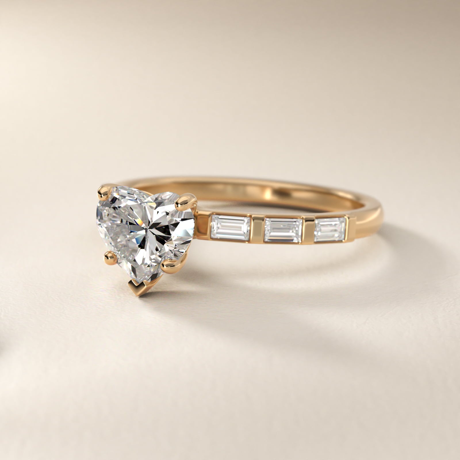 Straight Baguette Row Side Stone Diamond Engagement Ring In 14K Yellow Gold By James Allen - Heart Center