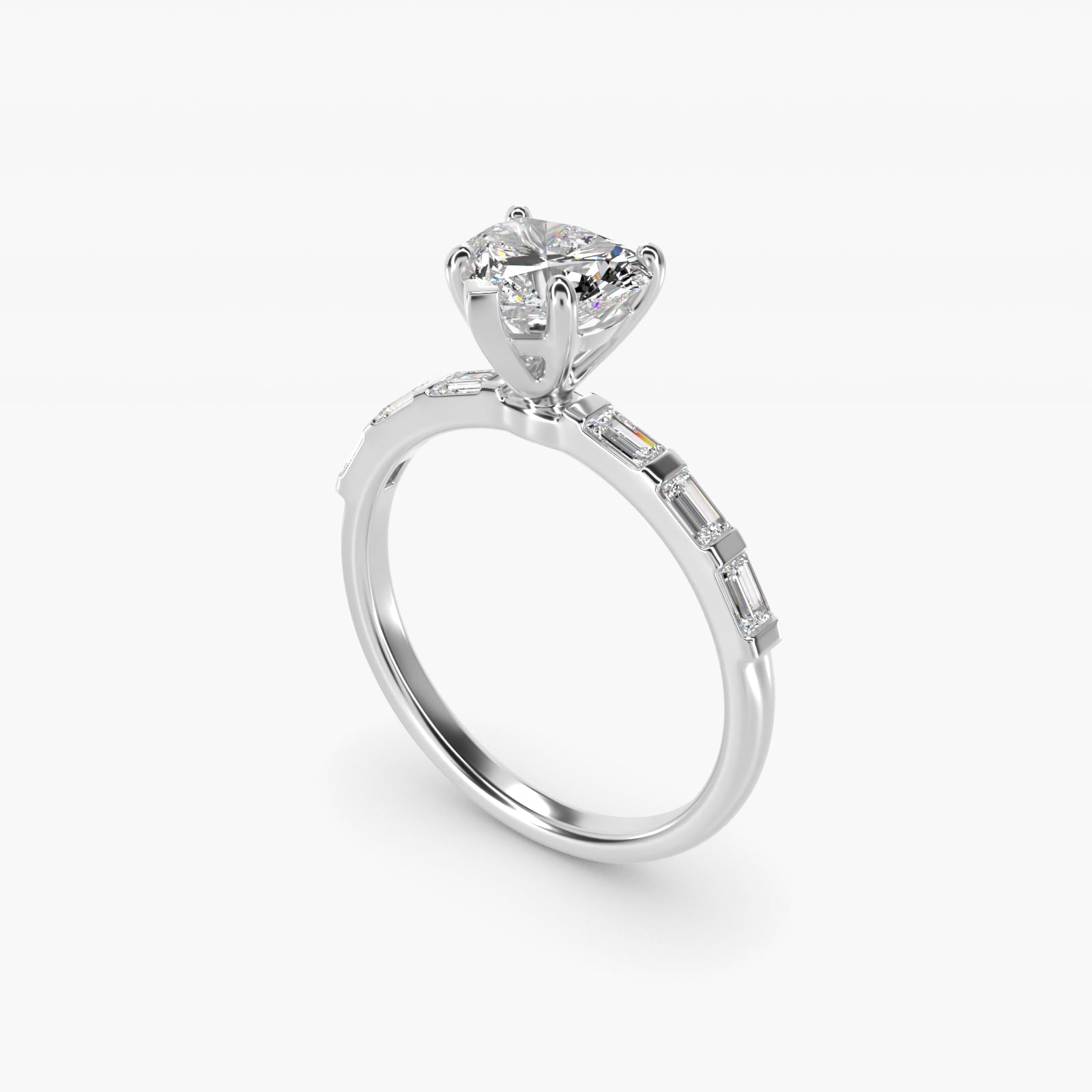 Straight Baguette Row Side Stone Diamond Engagement Ring In Platinum By James Allen - Heart Center