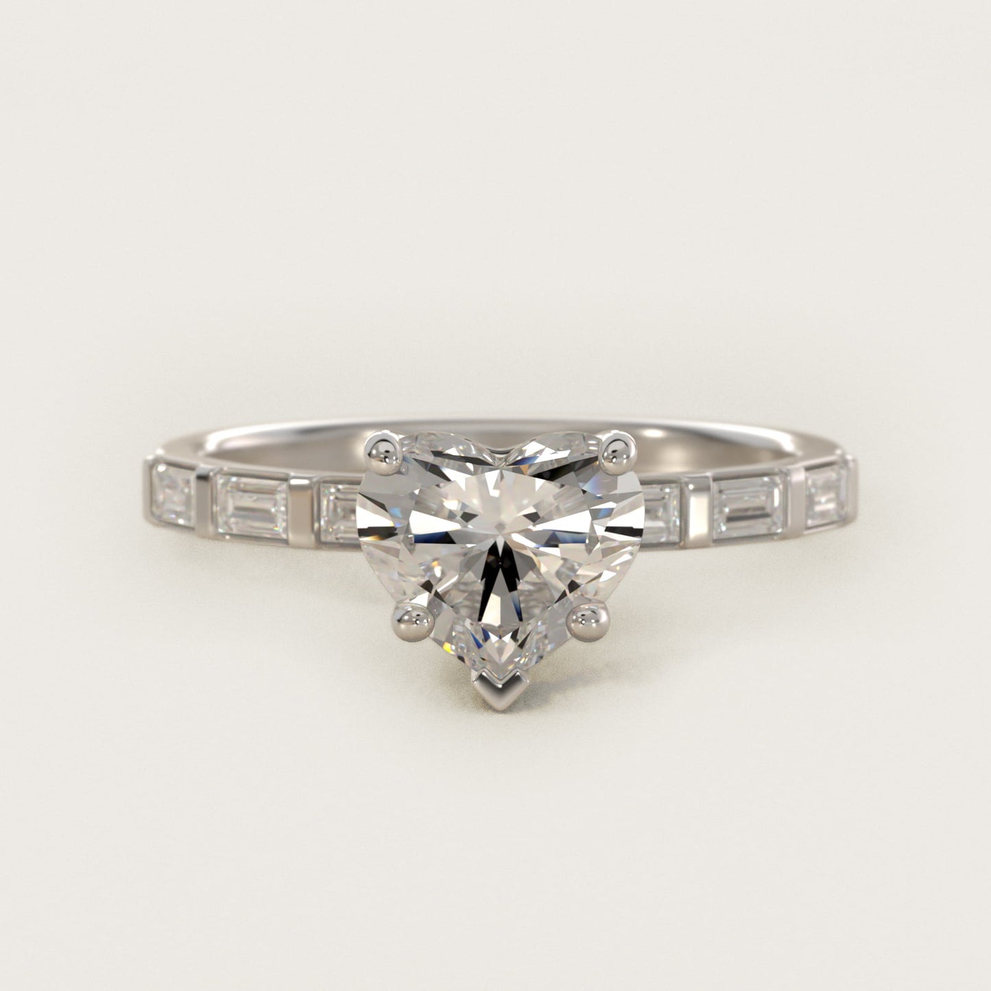 Straight Baguette Row Side Stone Diamond Engagement Ring In Platinum By James Allen - Heart Center