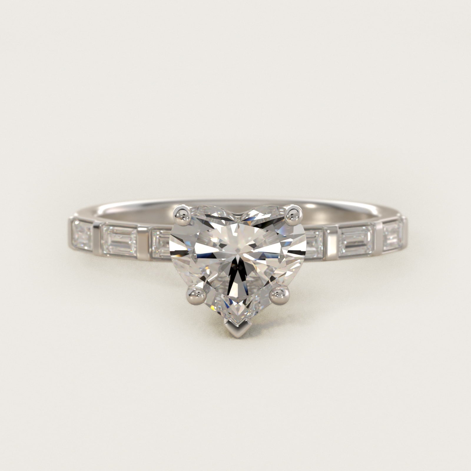 Straight Baguette Row Side Stone Diamond Engagement Ring In Platinum By James Allen - Heart Center