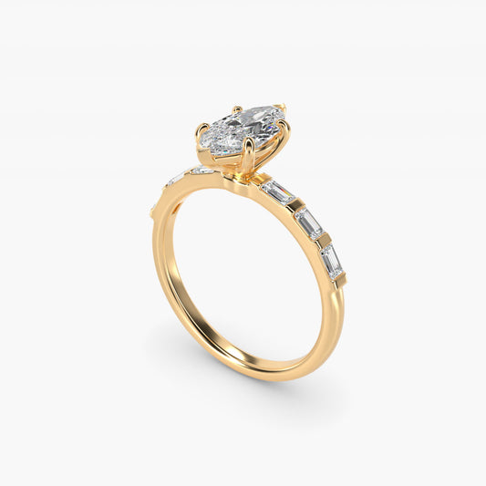 Straight Baguette Row Side Stone Diamond Engagement Ring In 14K Yellow Gold By James Allen - Marquise Center