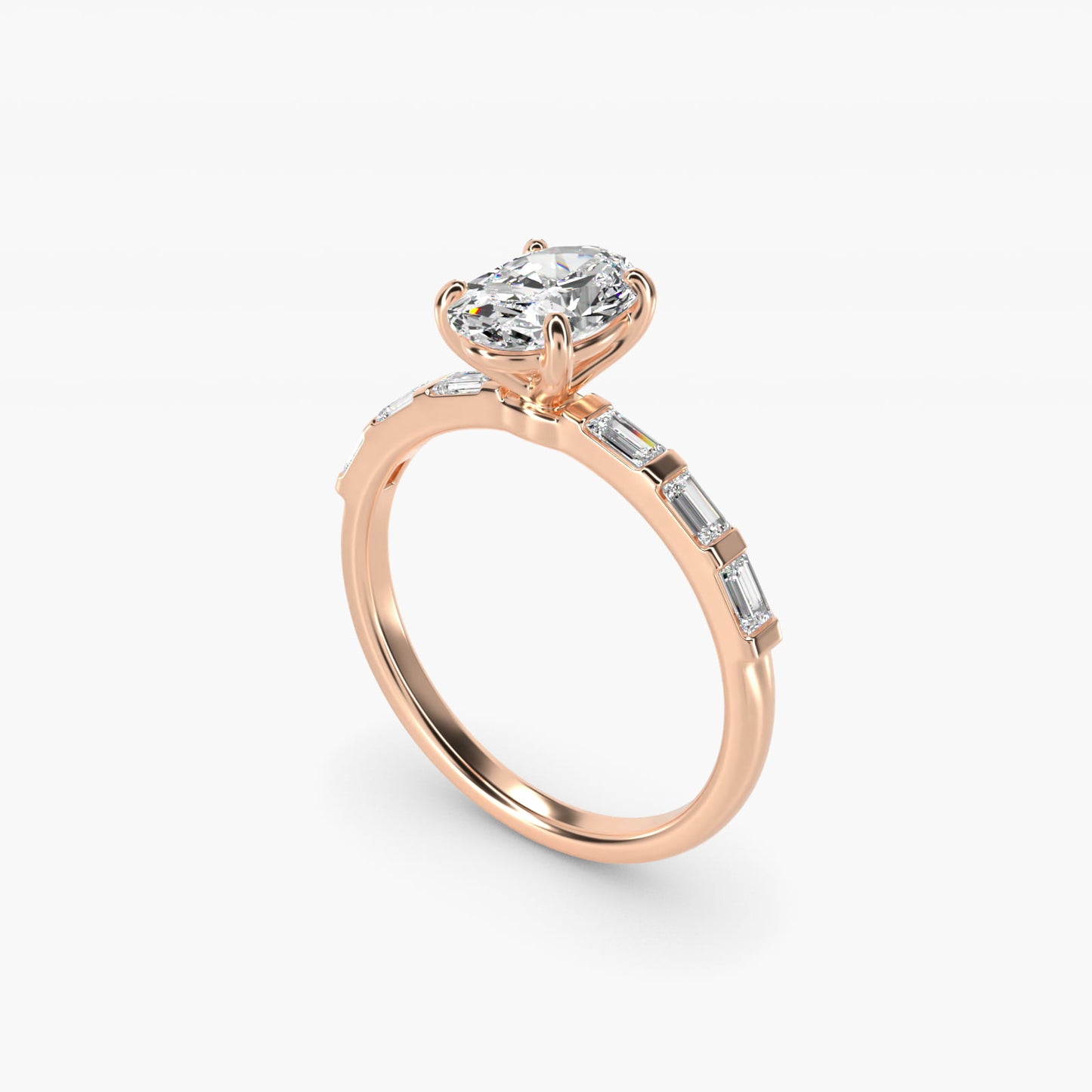Straight Baguette Row Side Stone Diamond Engagement Ring In 18k Rose Gold By James Allen - Oval Center
