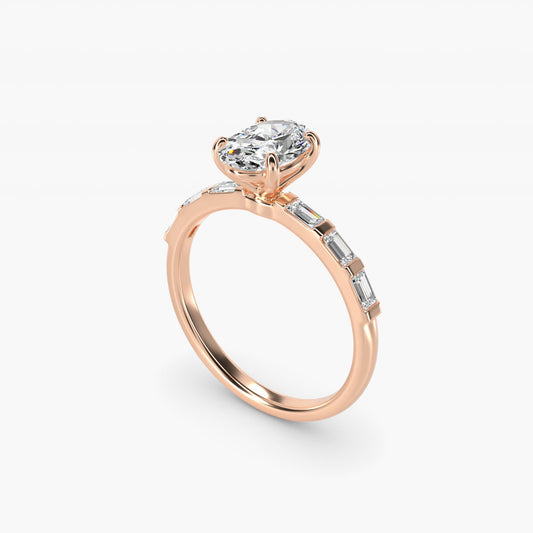 Straight Baguette Row Side Stone Diamond Engagement Ring In 18k Rose Gold By James Allen - Oval Center