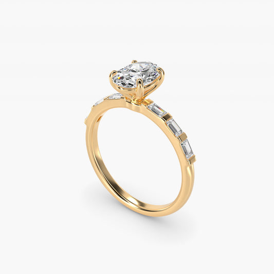 Straight Baguette Row Side Stone Diamond Engagement Ring In 14K Yellow Gold By James Allen - Oval Center