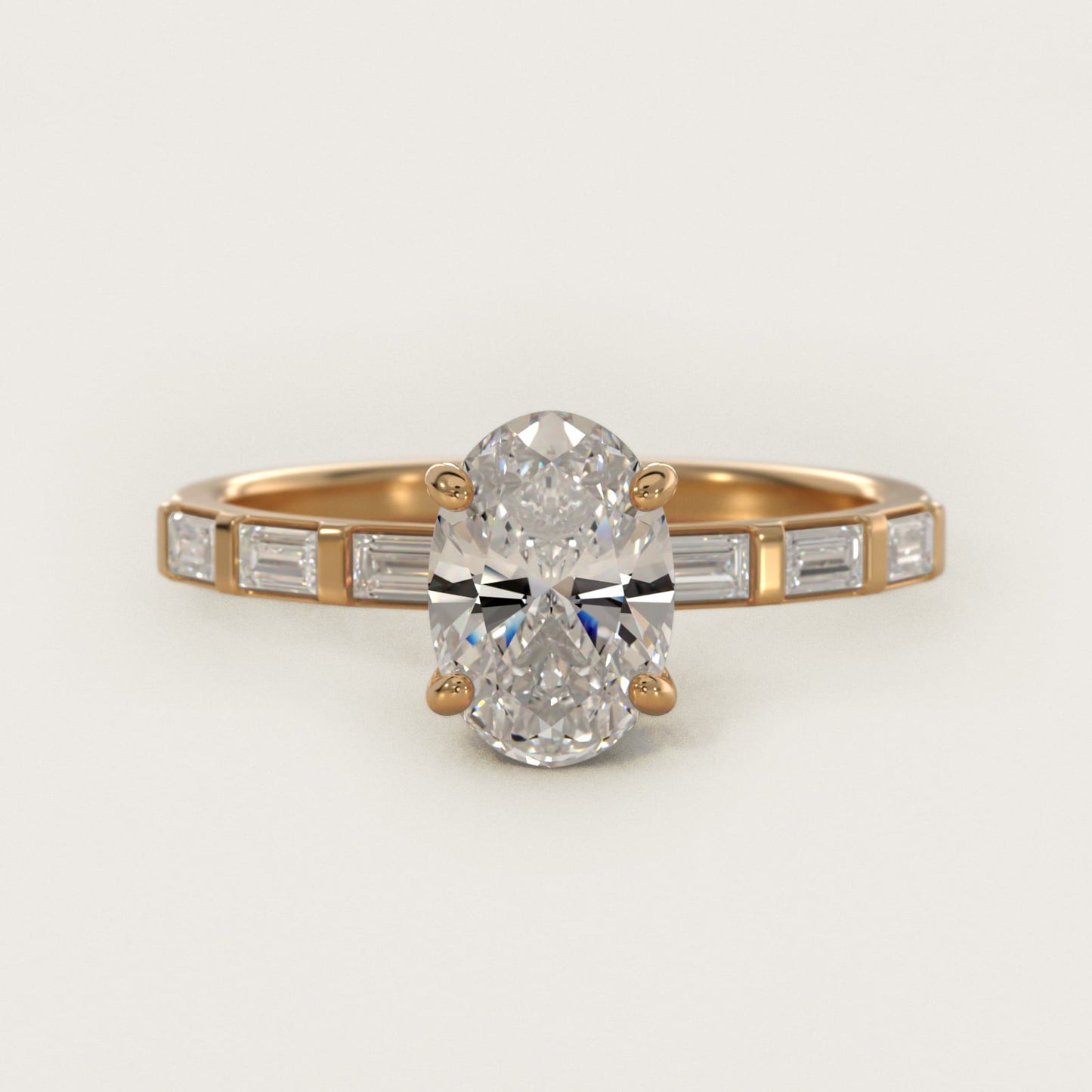 Straight Baguette Row Side Stone Diamond Engagement Ring In 18k Yellow Gold By James Allen - Oval Center