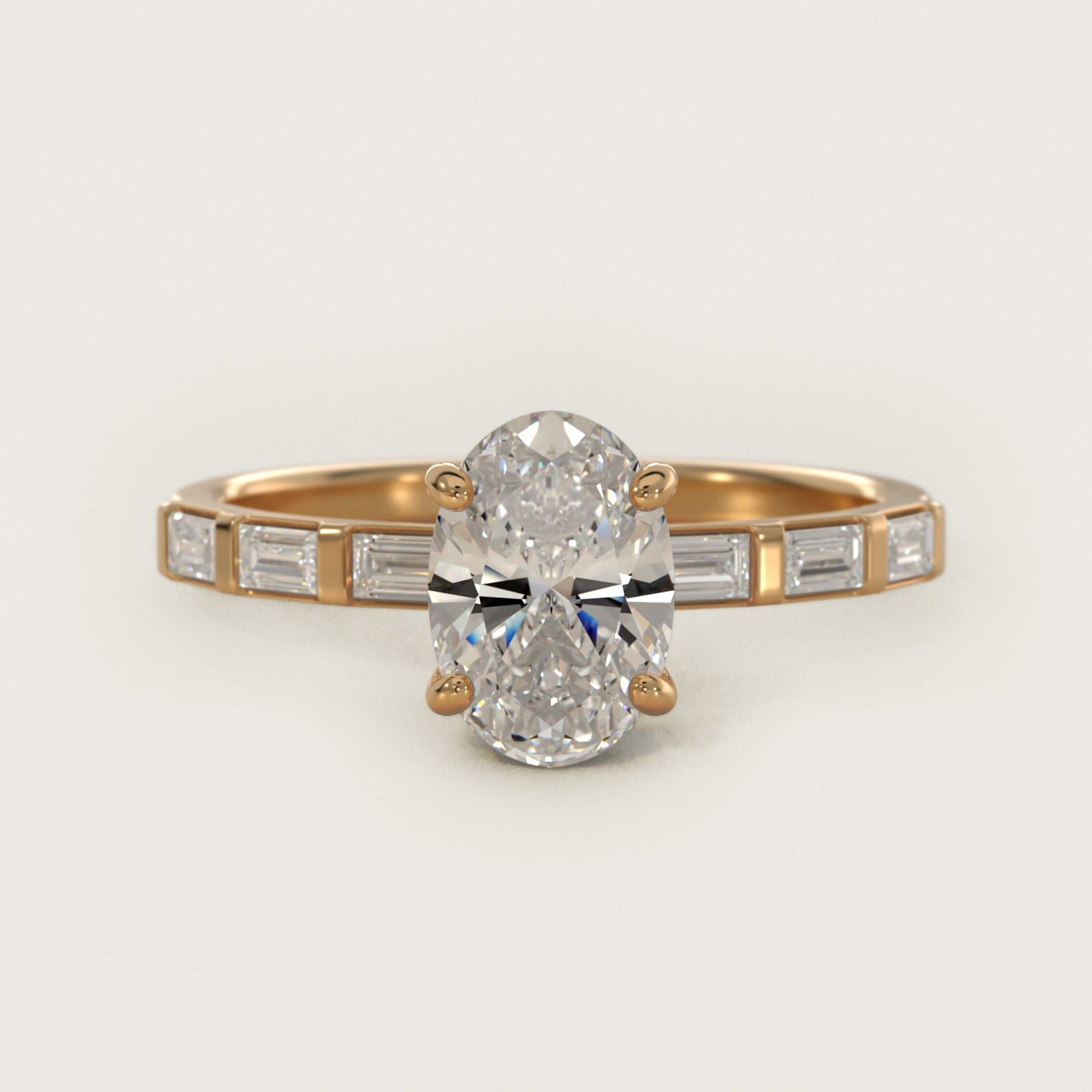 Straight Baguette Row Side Stone Diamond Engagement Ring In 18k Yellow Gold By James Allen - Oval Center