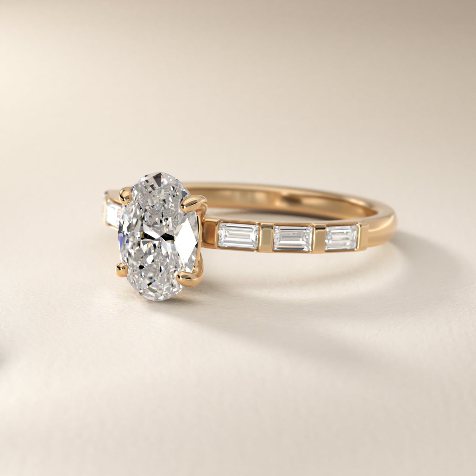 Straight Baguette Row Side Stone Diamond Engagement Ring In 18k Yellow Gold By James Allen - Oval Center