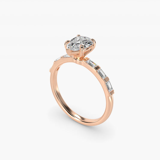 Straight Baguette Row Side Stone Diamond Engagement Ring In 18k Rose Gold By James Allen - Pear Center
