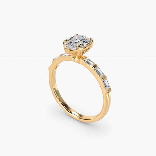 Straight Baguette Row Side Stone Diamond Engagement Ring In 14K Yellow Gold By James Allen - Pear Center