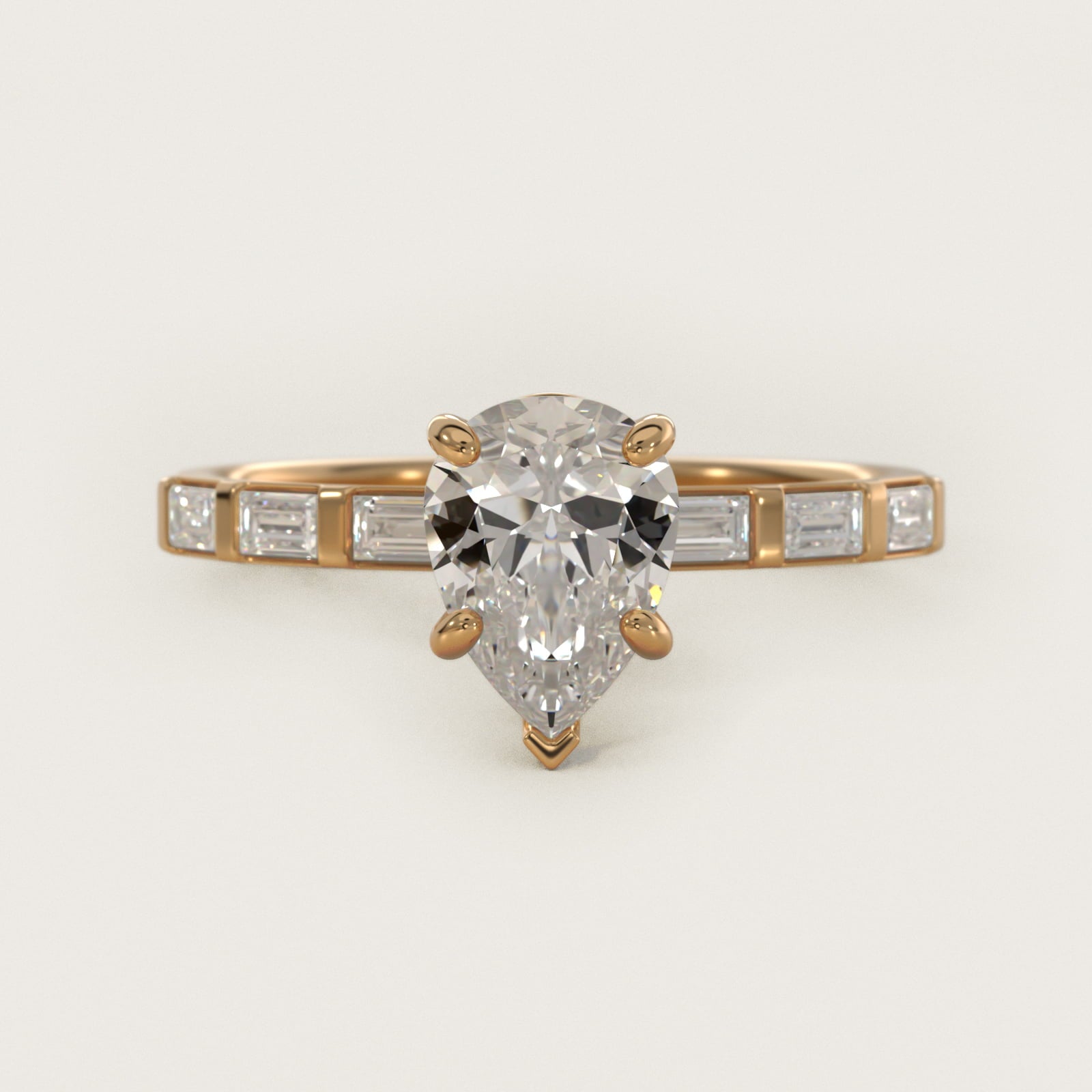 Straight Baguette Row Side Stone Diamond Engagement Ring In 14K Yellow Gold By James Allen - Pear Center