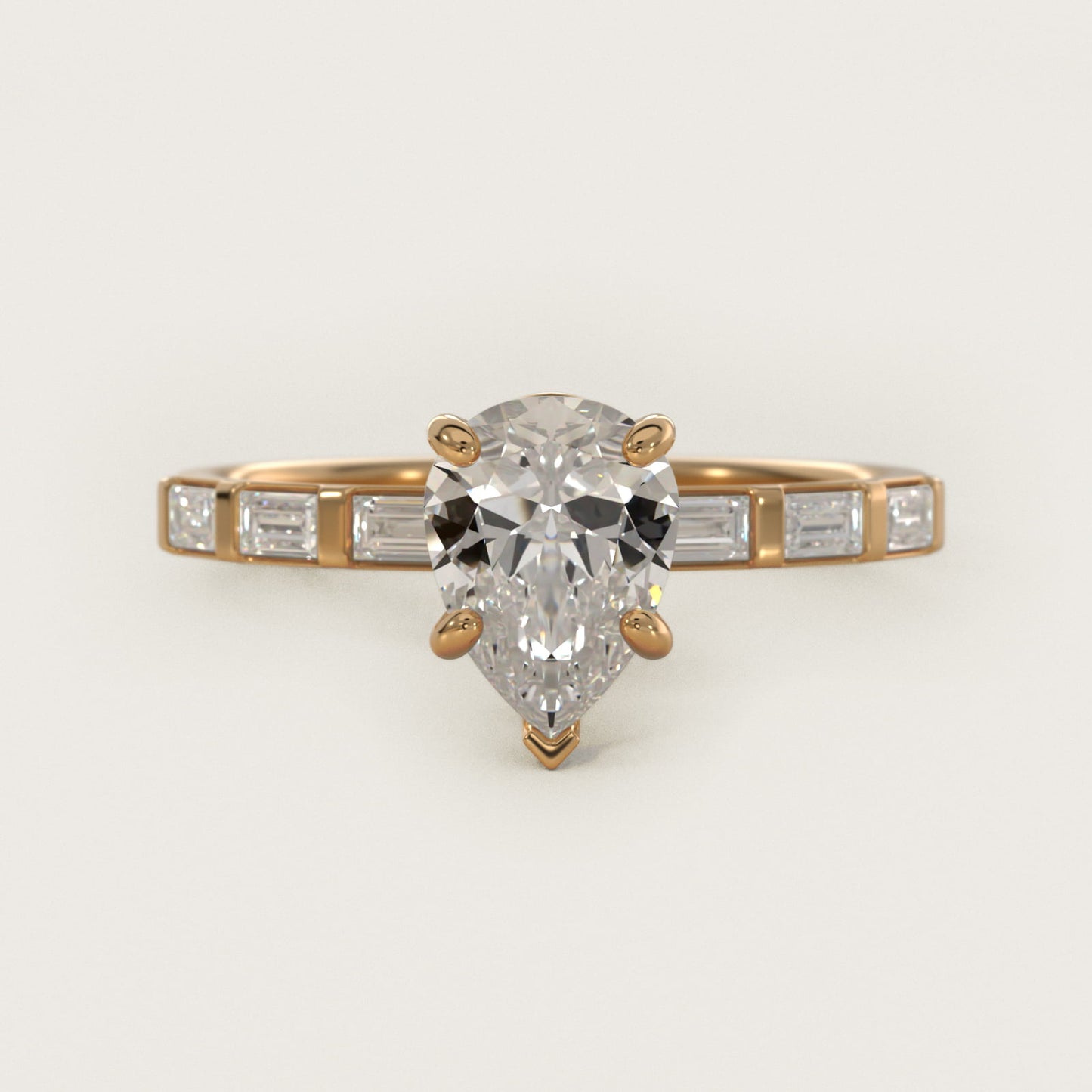 Straight Baguette Row Side Stone Diamond Engagement Ring In 18k Yellow Gold By James Allen - Pear Center