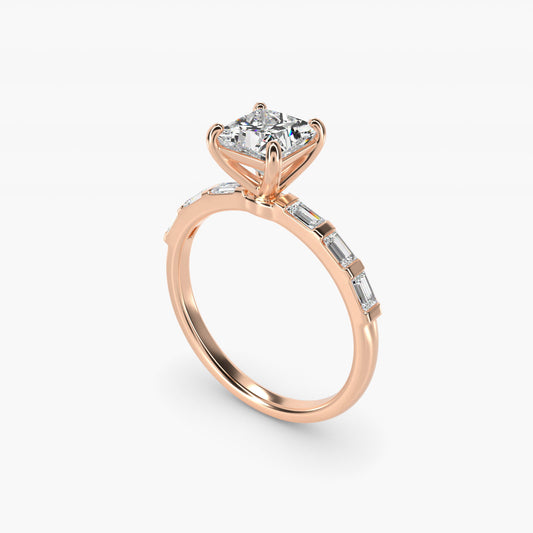 Straight Baguette Row Side Stone Diamond Engagement Ring In 18k Rose Gold By James Allen - Princess Center