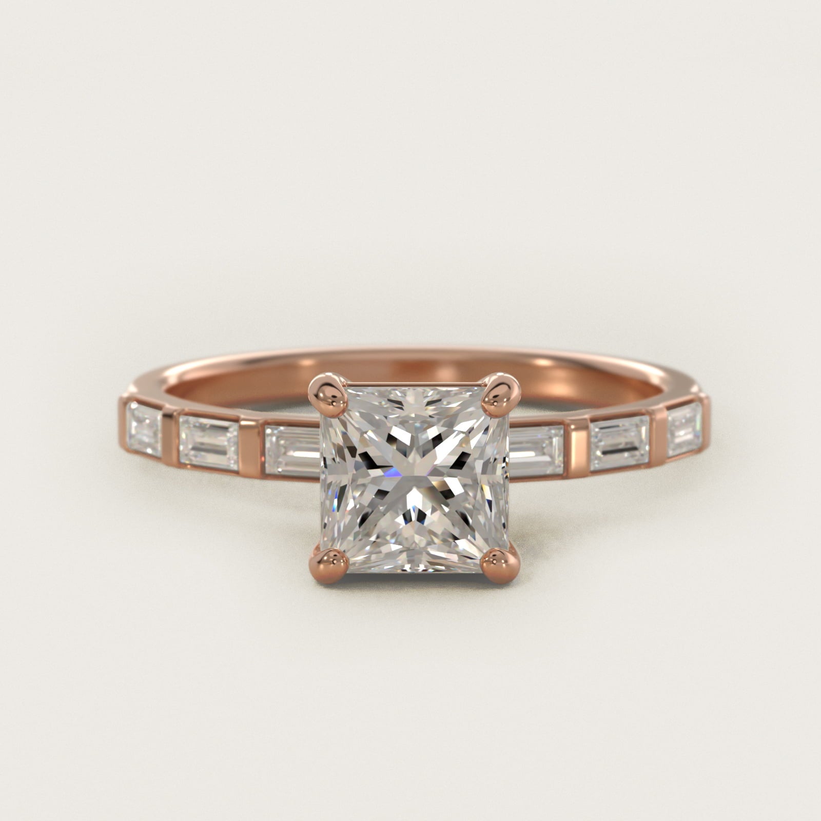 Straight Baguette Row Side Stone Diamond Engagement Ring In 14K Rose Gold By James Allen - Princess Center