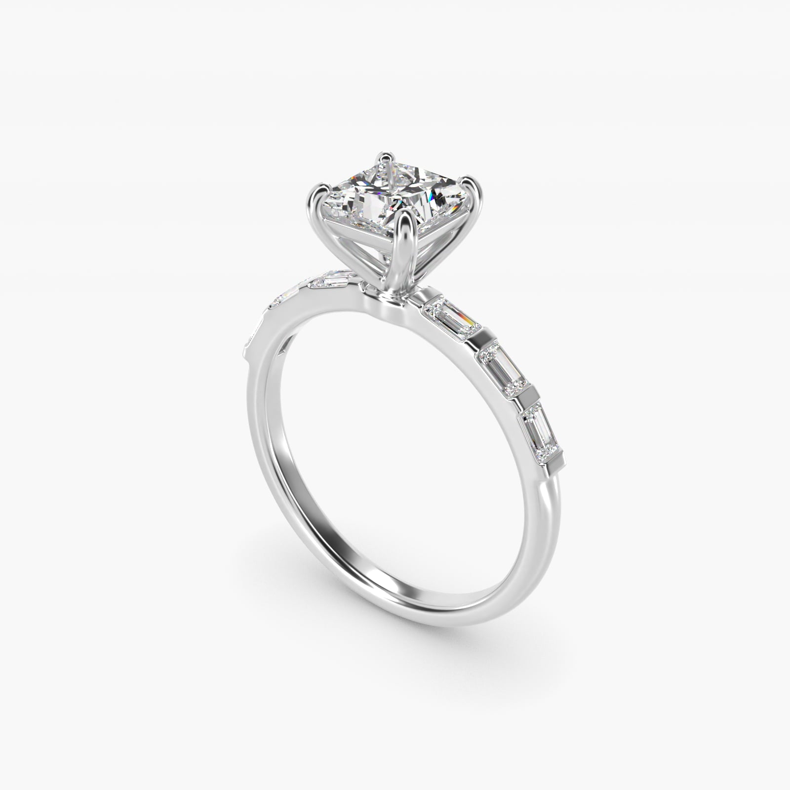 Straight Baguette Row Side Stone Diamond Engagement Ring In 14K White Gold By James Allen - Princess Center