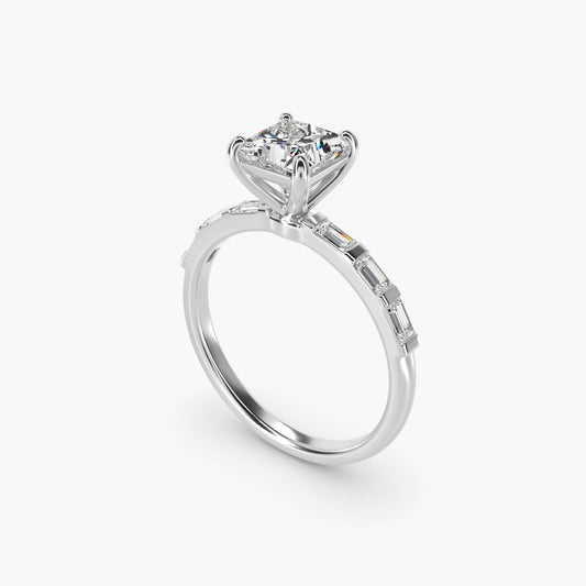 Straight Baguette Row Side Stone Diamond Engagement Ring In 14K White Gold By James Allen - Princess Center