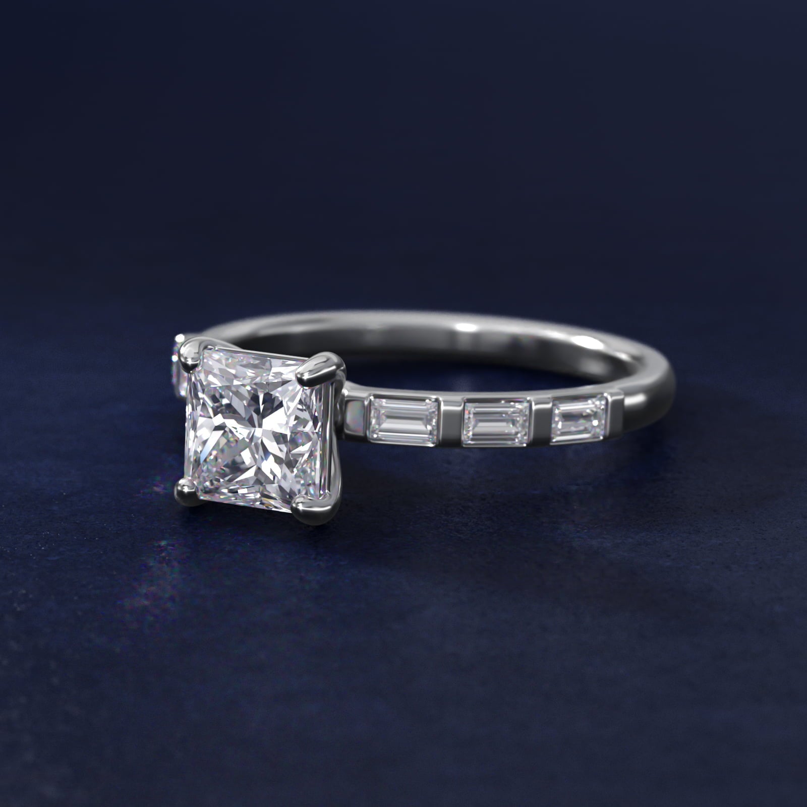 Straight Baguette Row Side Stone Diamond Engagement Ring In 14K White Gold By James Allen - Princess Center
