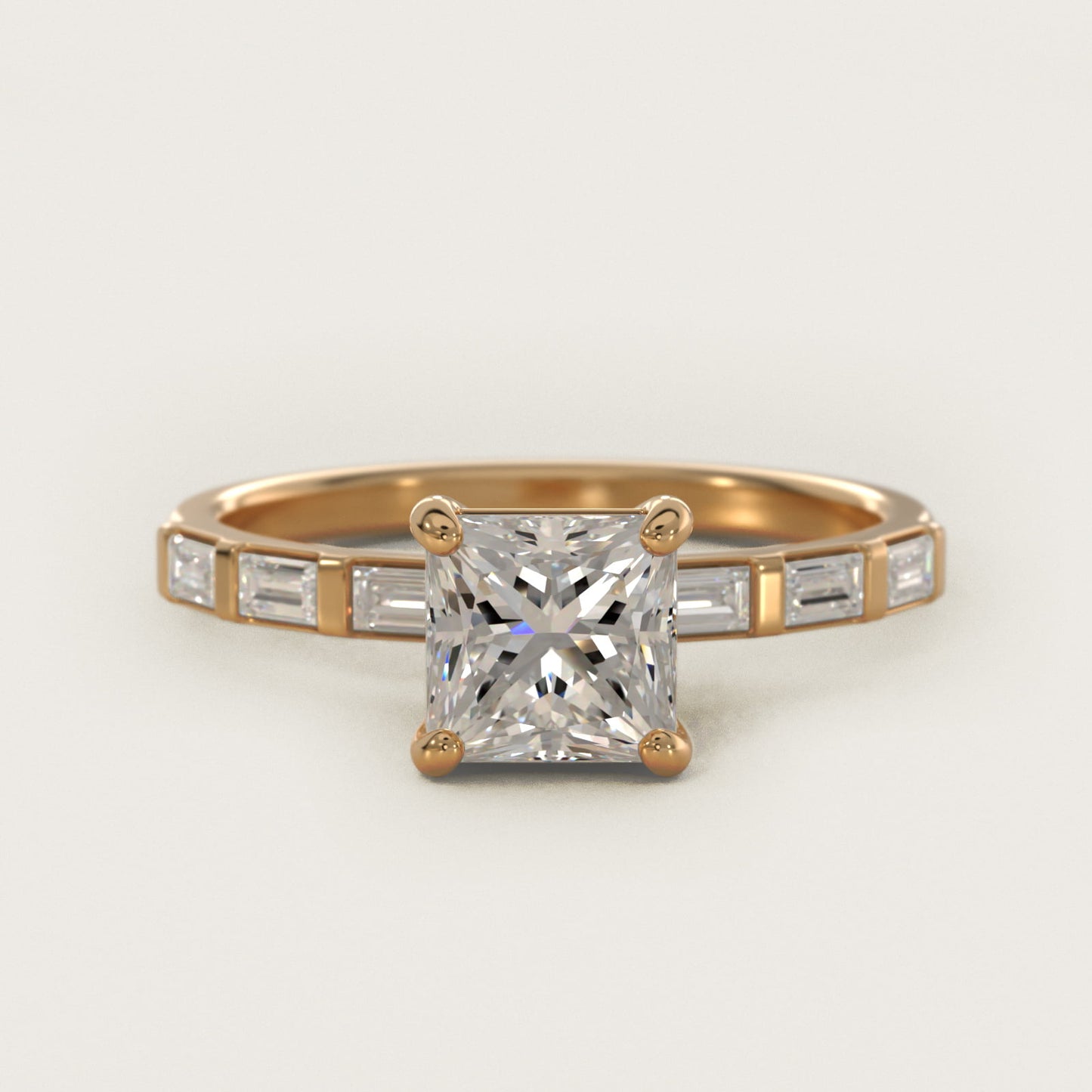 Straight Baguette Row Side Stone Diamond Engagement Ring In 18k Yellow Gold By James Allen - Princess Center