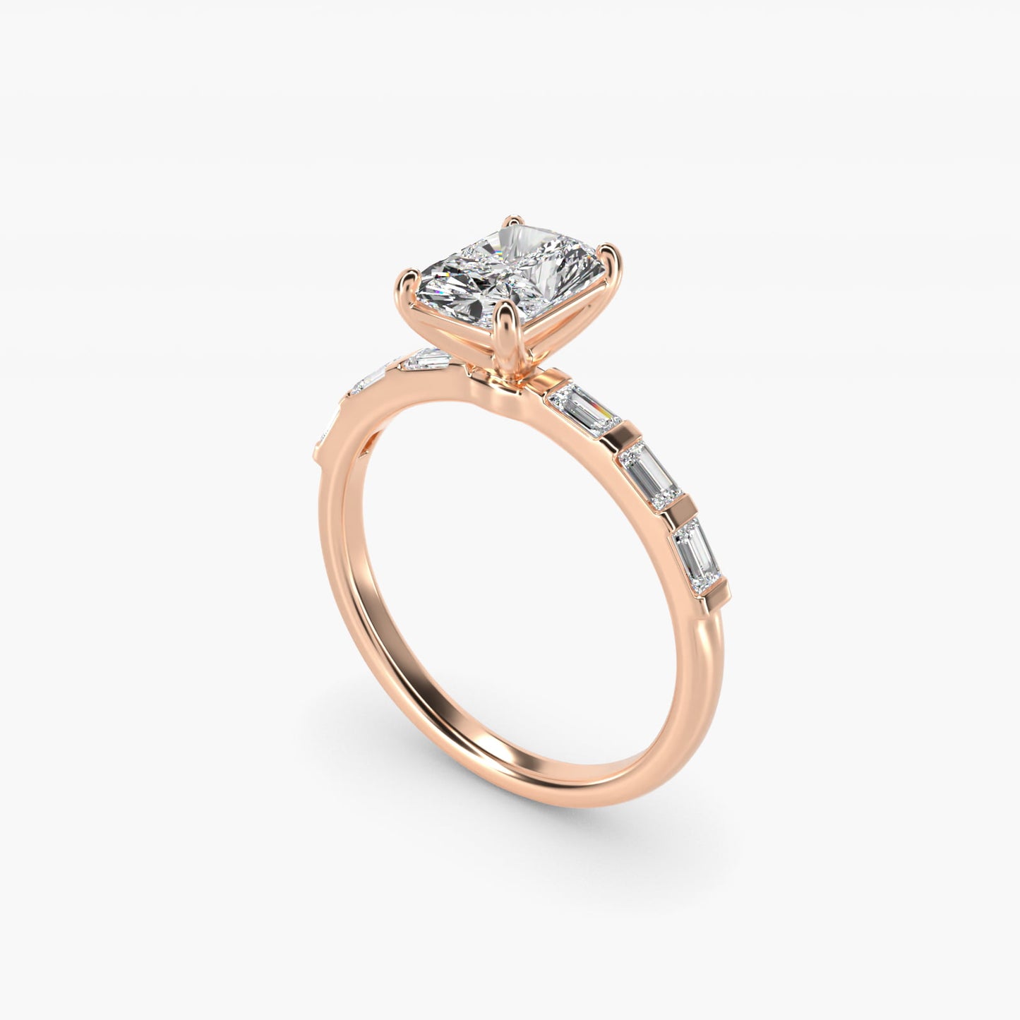 Straight Baguette Row Side Stone Diamond Engagement Ring In 18k Rose Gold By James Allen - Radiant Center