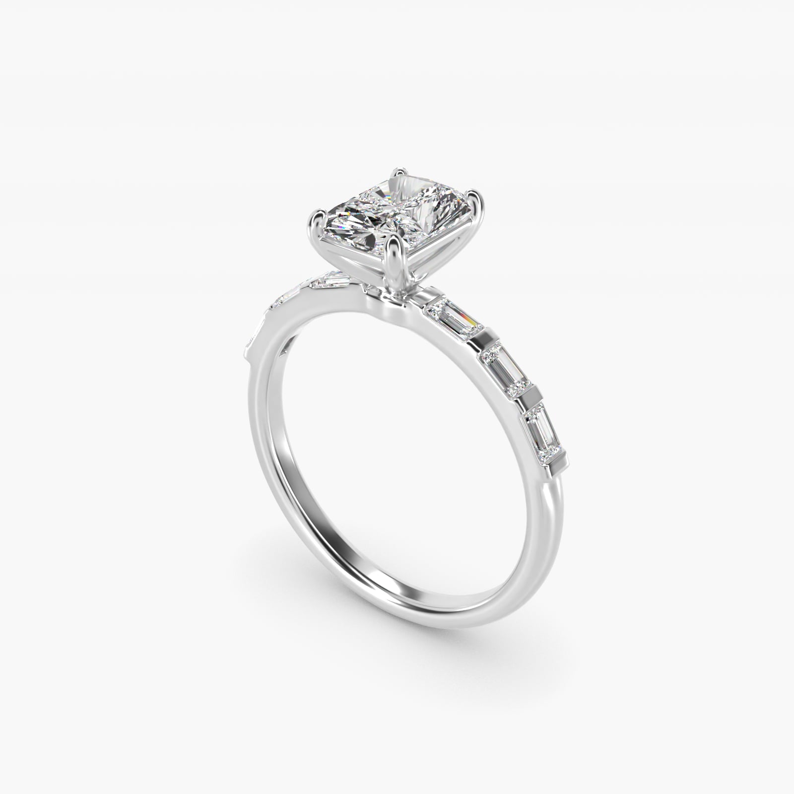 Straight Baguette Row Side Stone Diamond Engagement Ring In 14K White Gold By James Allen - Radiant Center