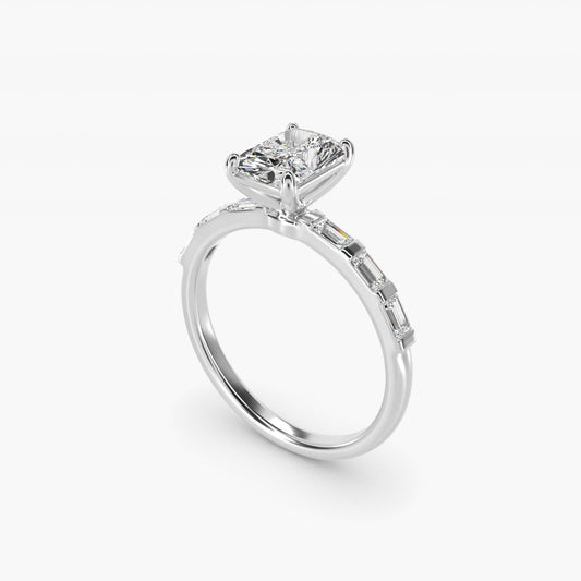 Straight Baguette Row Side Stone Diamond Engagement Ring In 14K White Gold By James Allen - Radiant Center