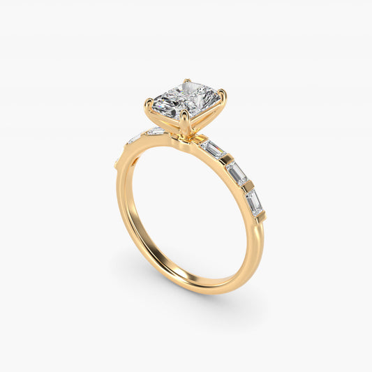 Straight Baguette Row Side Stone Diamond Engagement Ring In 14K Yellow Gold By James Allen - Radiant Center