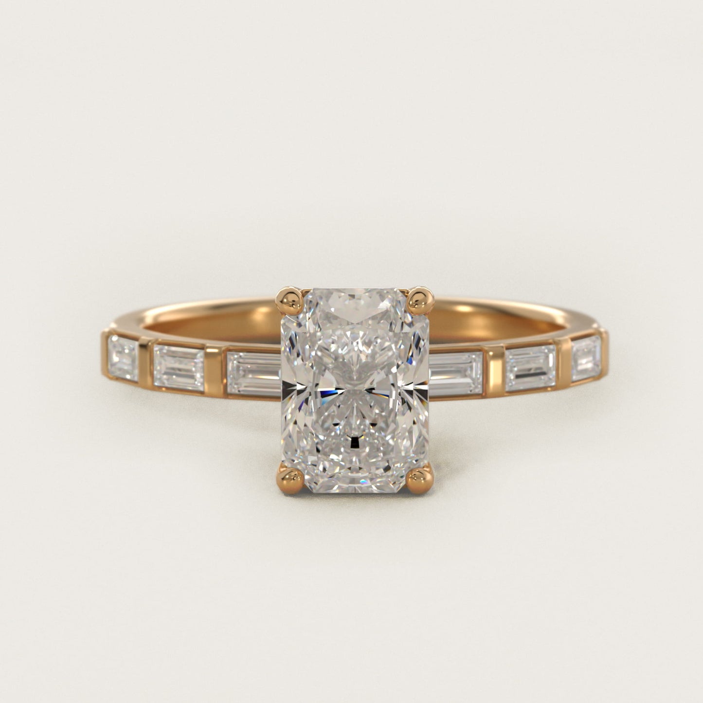 Straight Baguette Row Side Stone Diamond Engagement Ring In 14K Yellow Gold By James Allen - Radiant Center