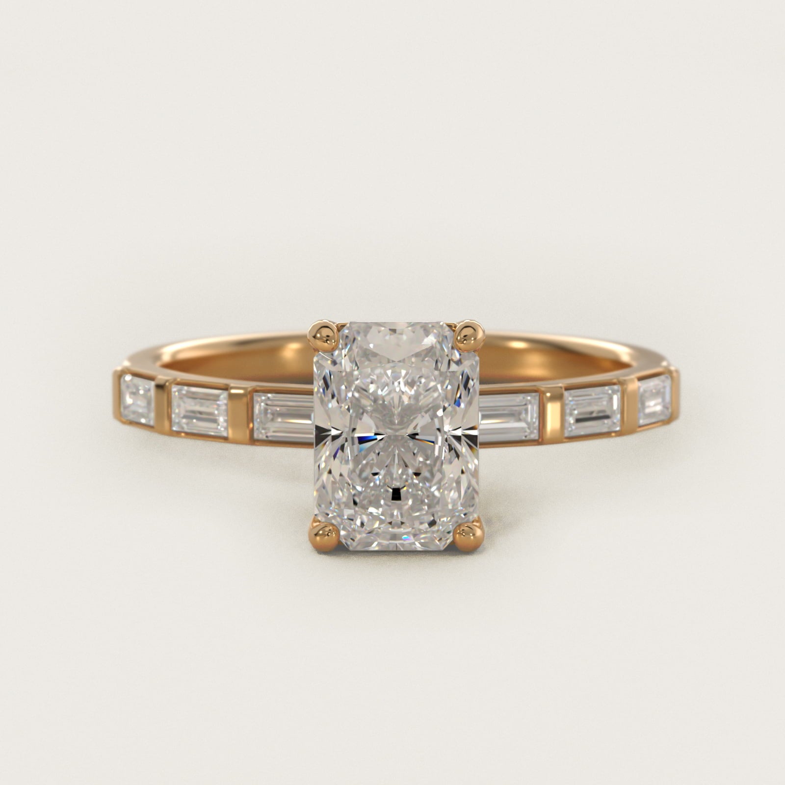 Straight Baguette Row Side Stone Diamond Engagement Ring In 14K Yellow Gold By James Allen - Radiant Center