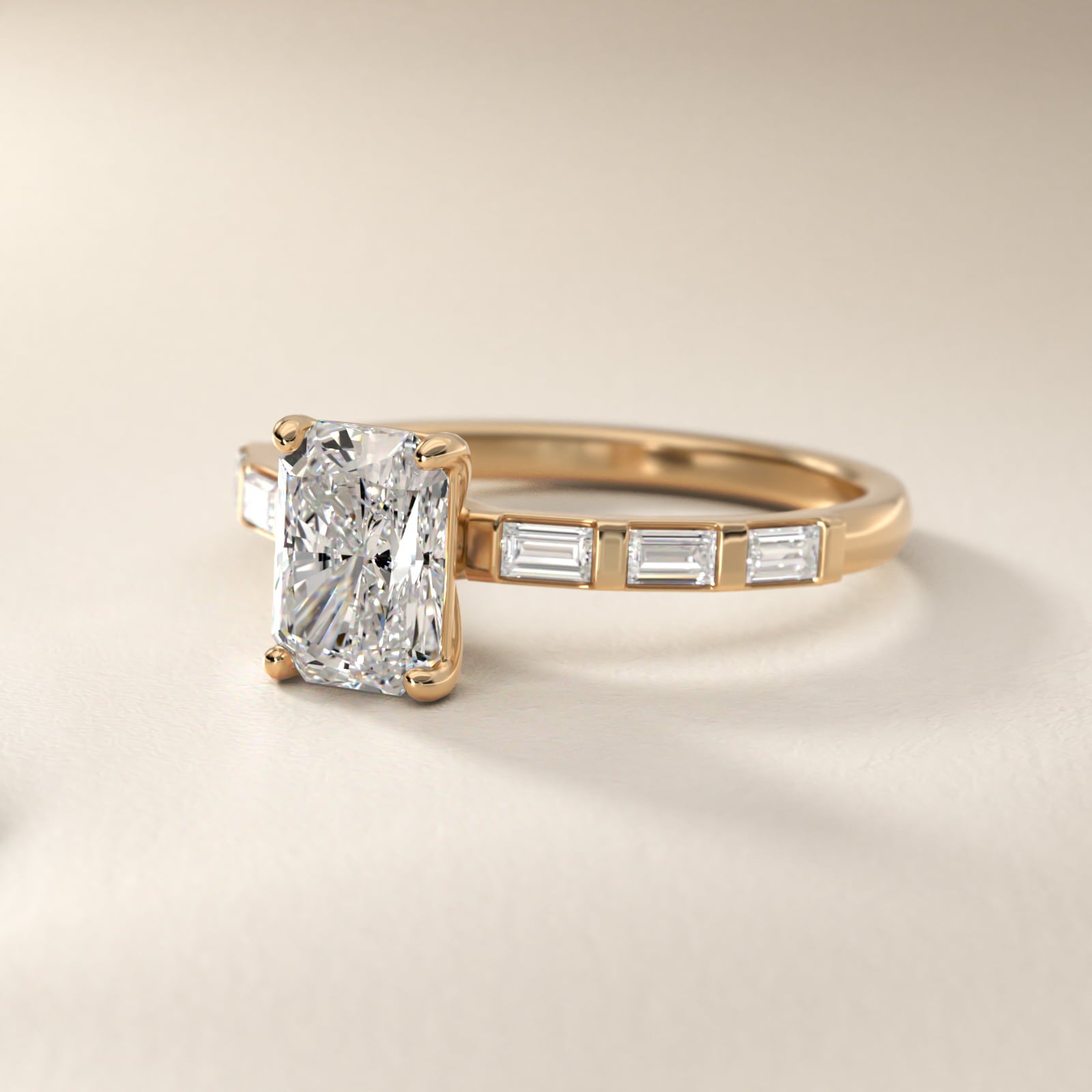 Straight Baguette Row Side Stone Diamond Engagement Ring In 14K Yellow Gold By James Allen - Radiant Center