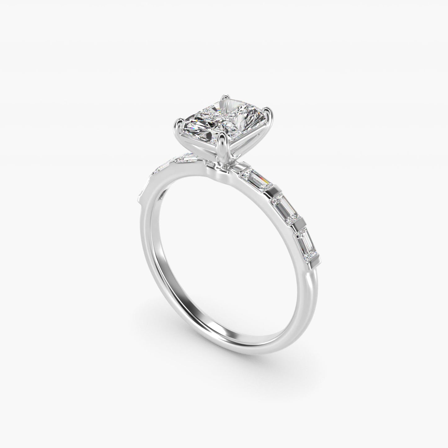 Straight Baguette Row Side Stone Diamond Engagement Ring In Platinum By James Allen - Radiant Center