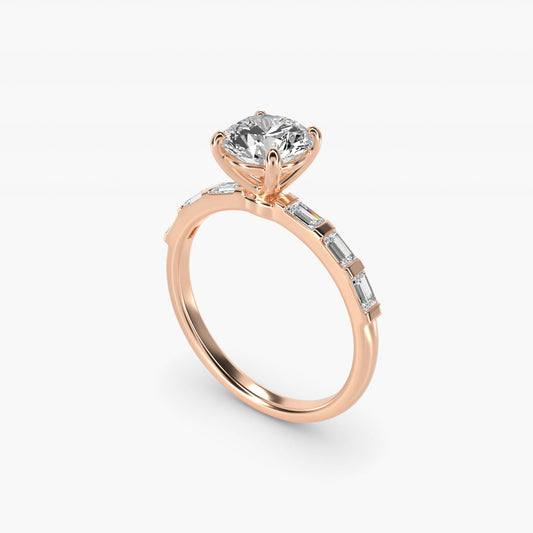 Straight Baguette Row Side Stone Diamond Engagement Ring In 14K Rose Gold By James Allen - Round Center