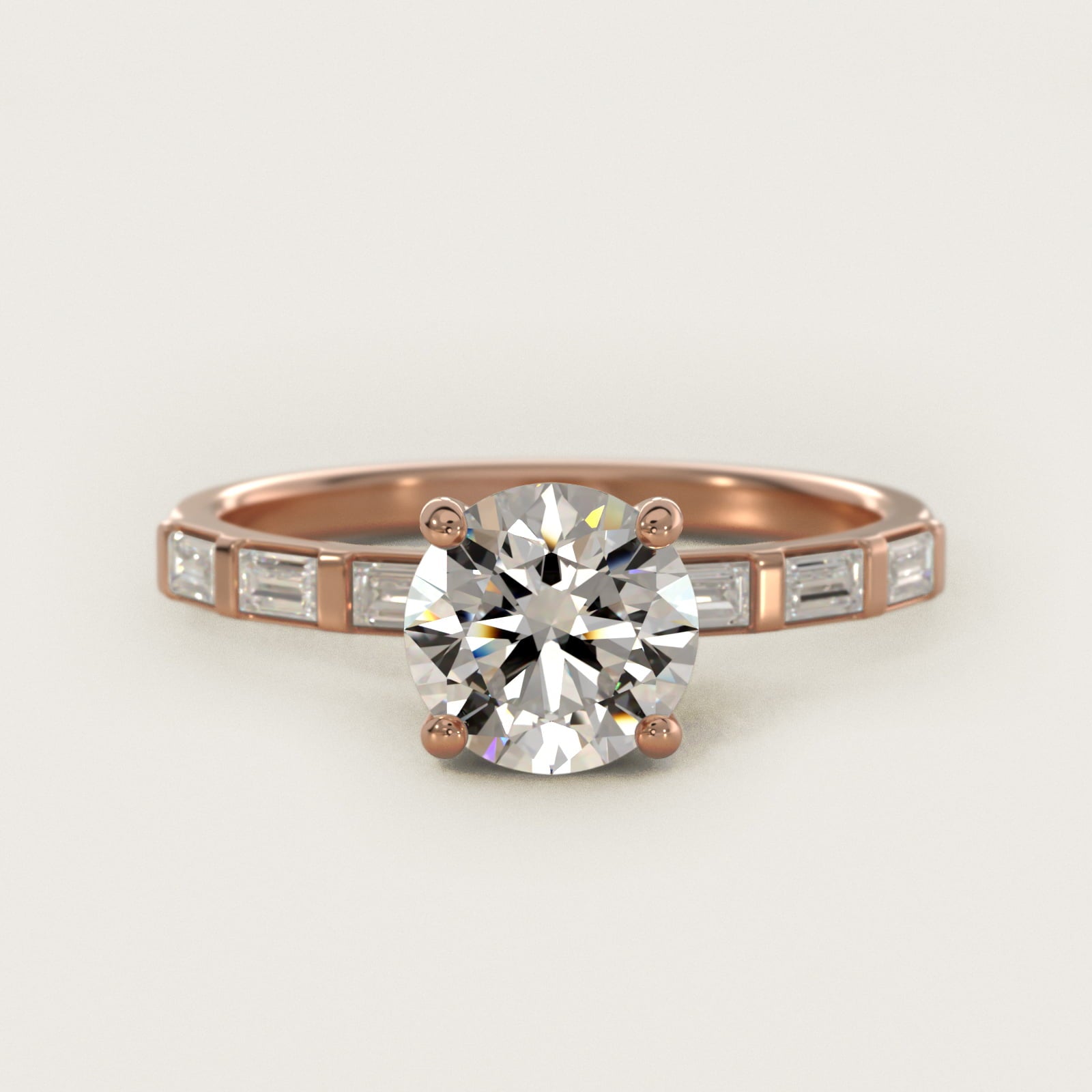 Straight Baguette Row Side Stone Diamond Engagement Ring In 14K Rose Gold By James Allen - Round Center
