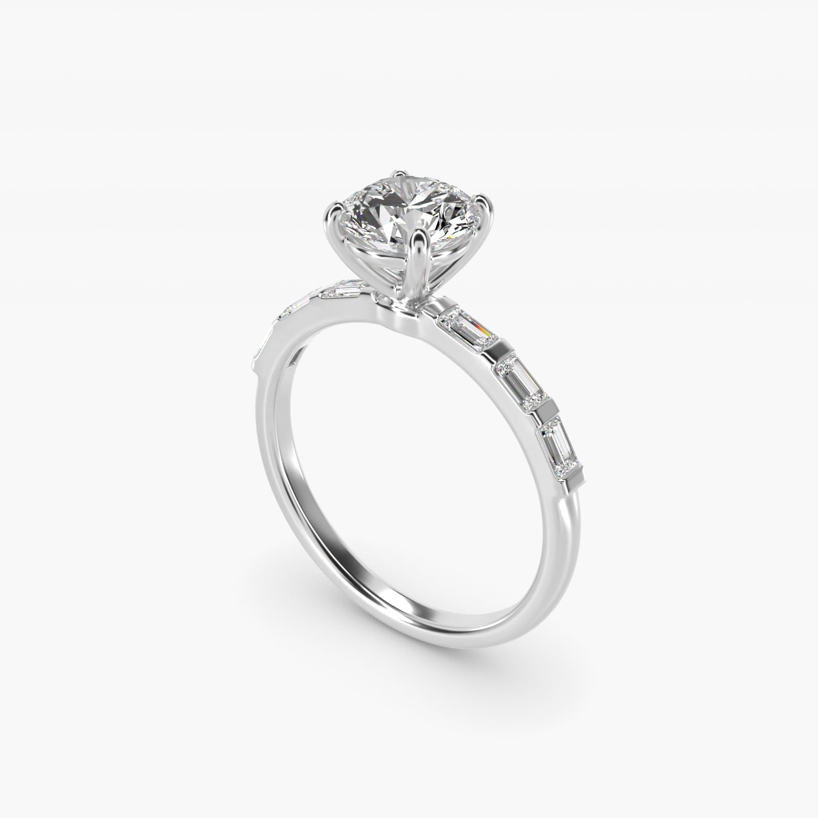 Straight Baguette Row Side Stone Diamond Engagement Ring In 14K White Gold By James Allen - Round Center