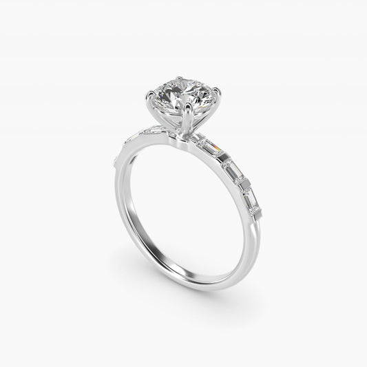 Straight Baguette Row Side Stone Diamond Engagement Ring In 18k White Gold By James Allen - Round Center