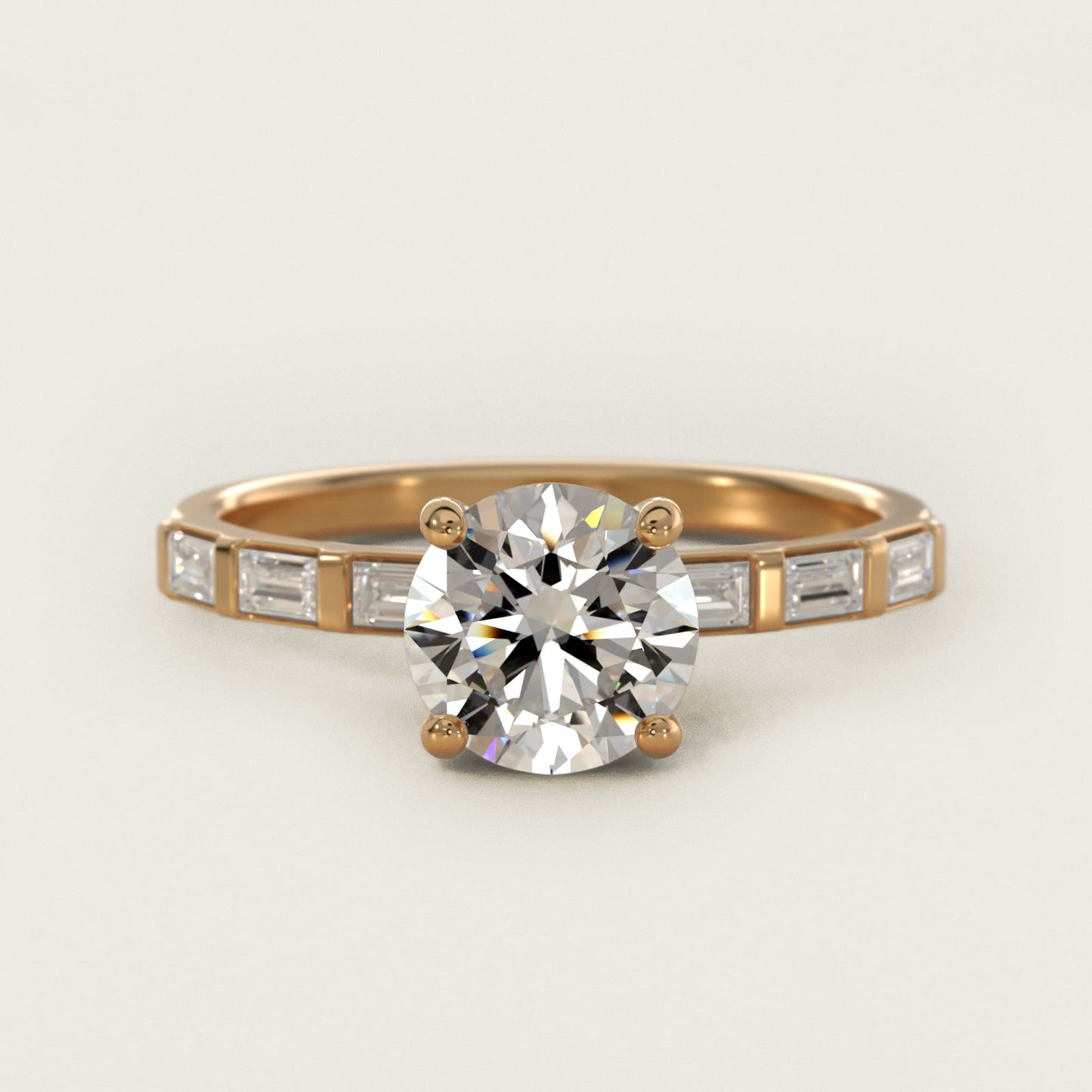 Straight Baguette Row Side Stone Diamond Engagement Ring In 14K Yellow Gold By James Allen - Round Center