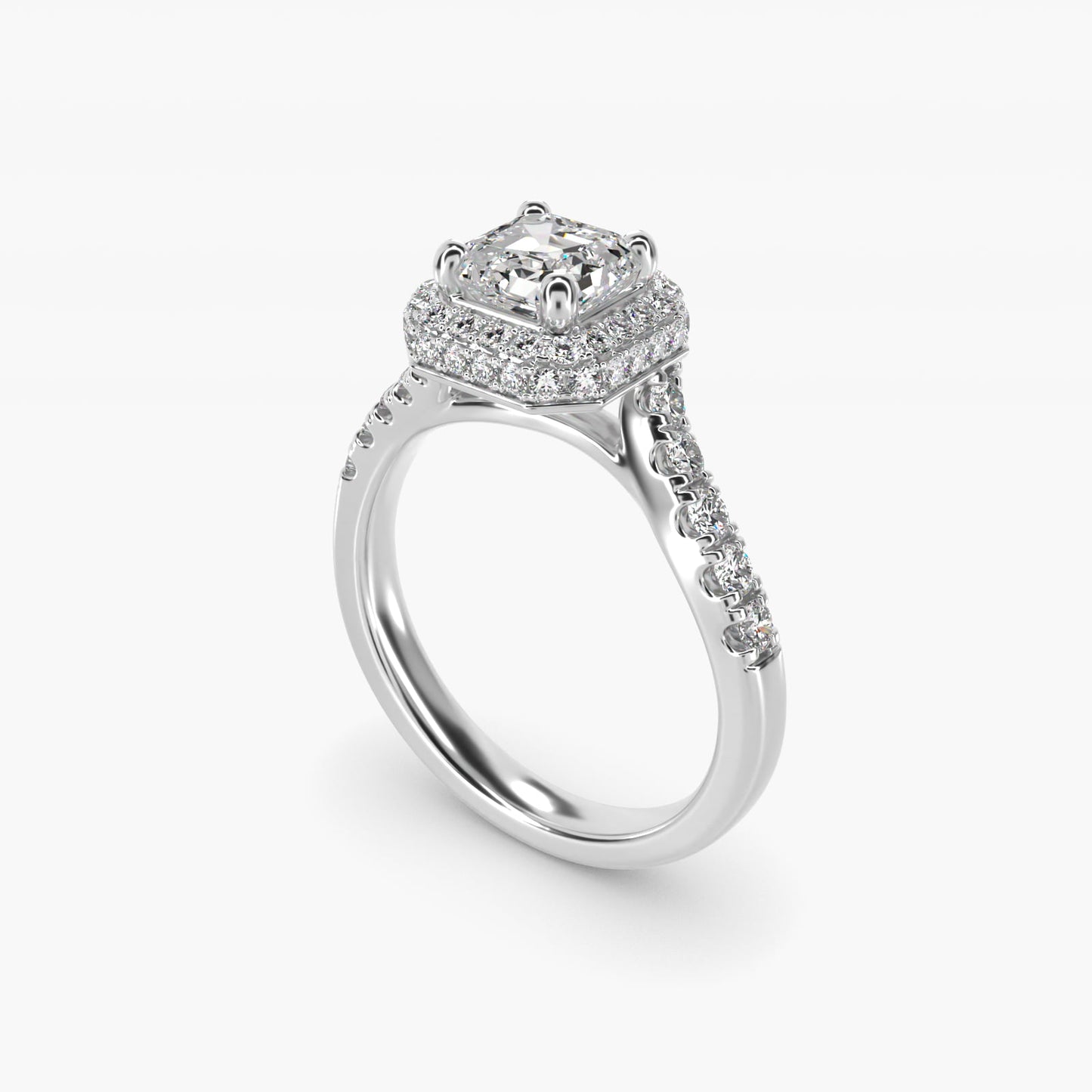 Swirl Rollover Halo Diamond Engagement Ring in Platinum - Asscher Center