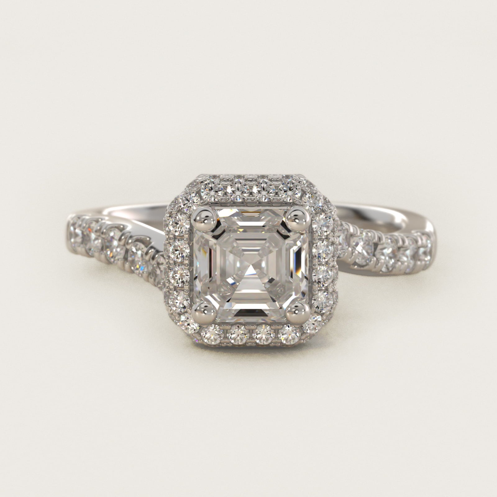 Swirl Rollover Halo Diamond Engagement Ring in Platinum - Asscher Center