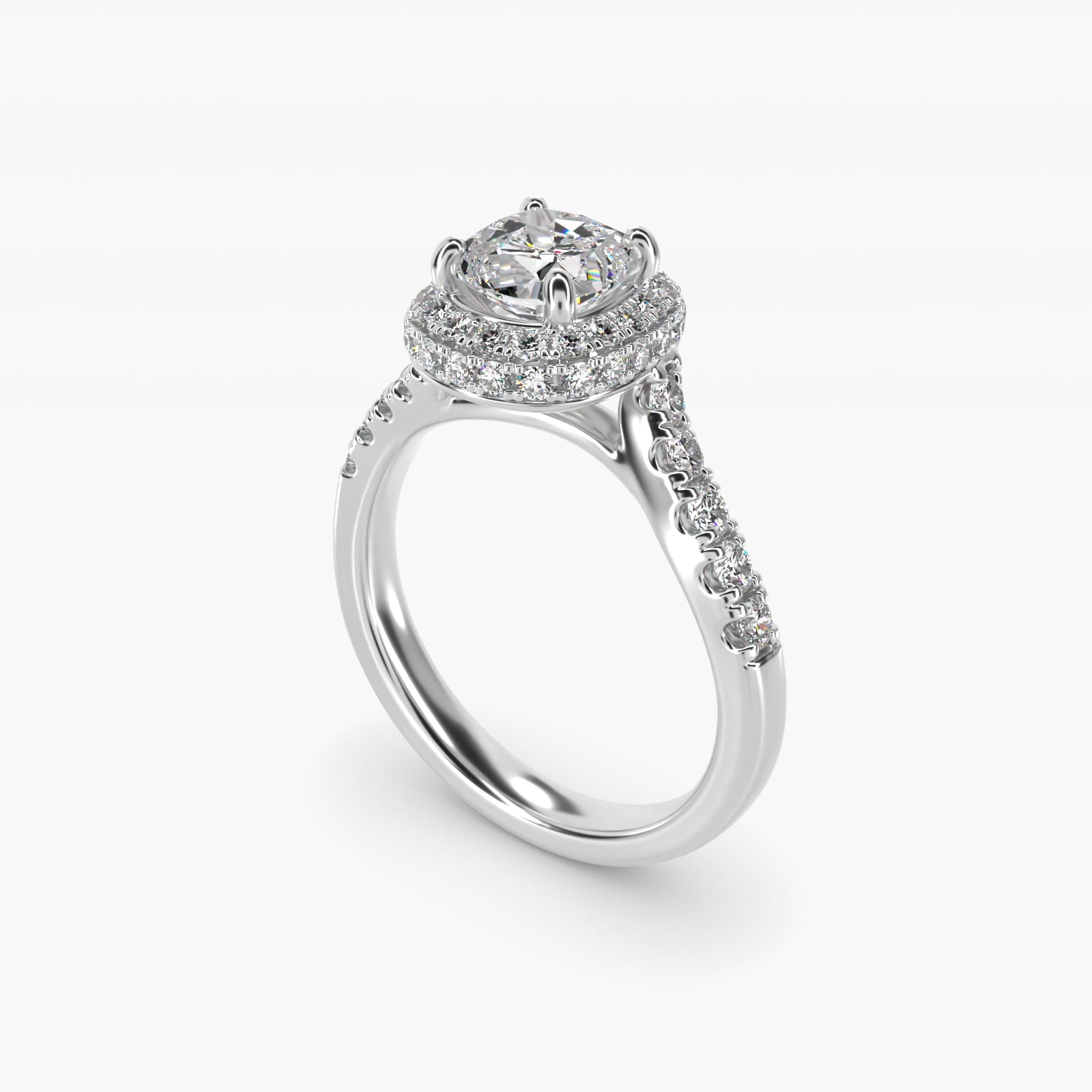 Swirl Rollover Halo Diamond Engagement Ring in 14k White Gold - Cushion Center