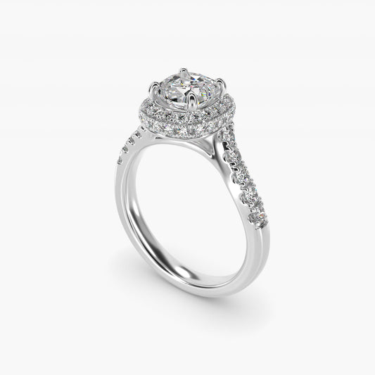 Swirl Rollover Halo Diamond Engagement Ring in 14k White Gold - Cushion Center
