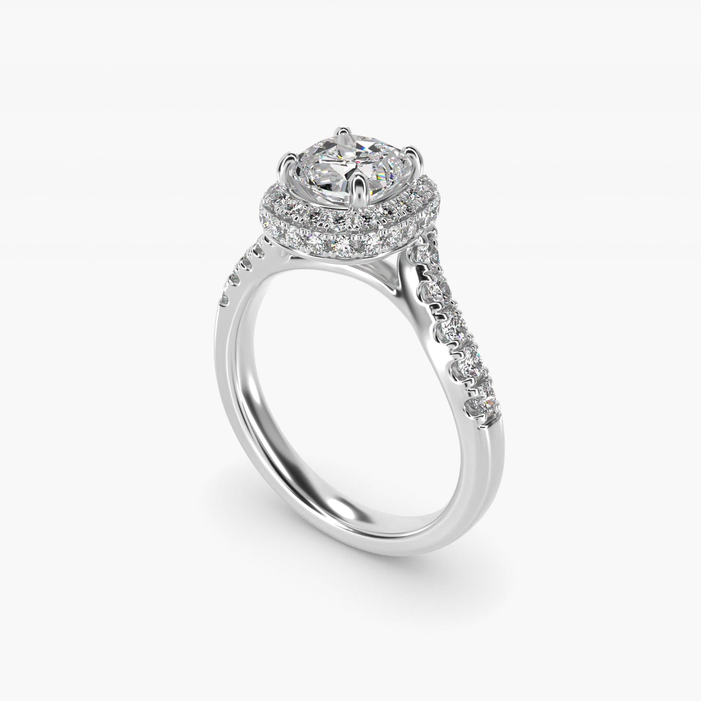 Swirl Rollover Halo Diamond Engagement Ring in 18k White Gold - Cushion Center