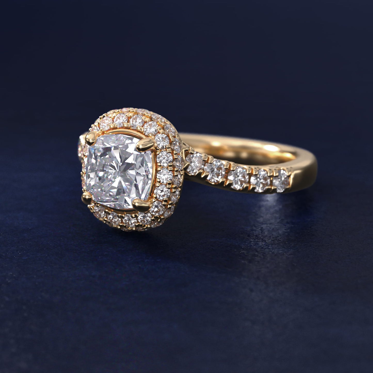 Swirl Rollover Halo Diamond Engagement Ring in 14k Yellow Gold - Cushion Center