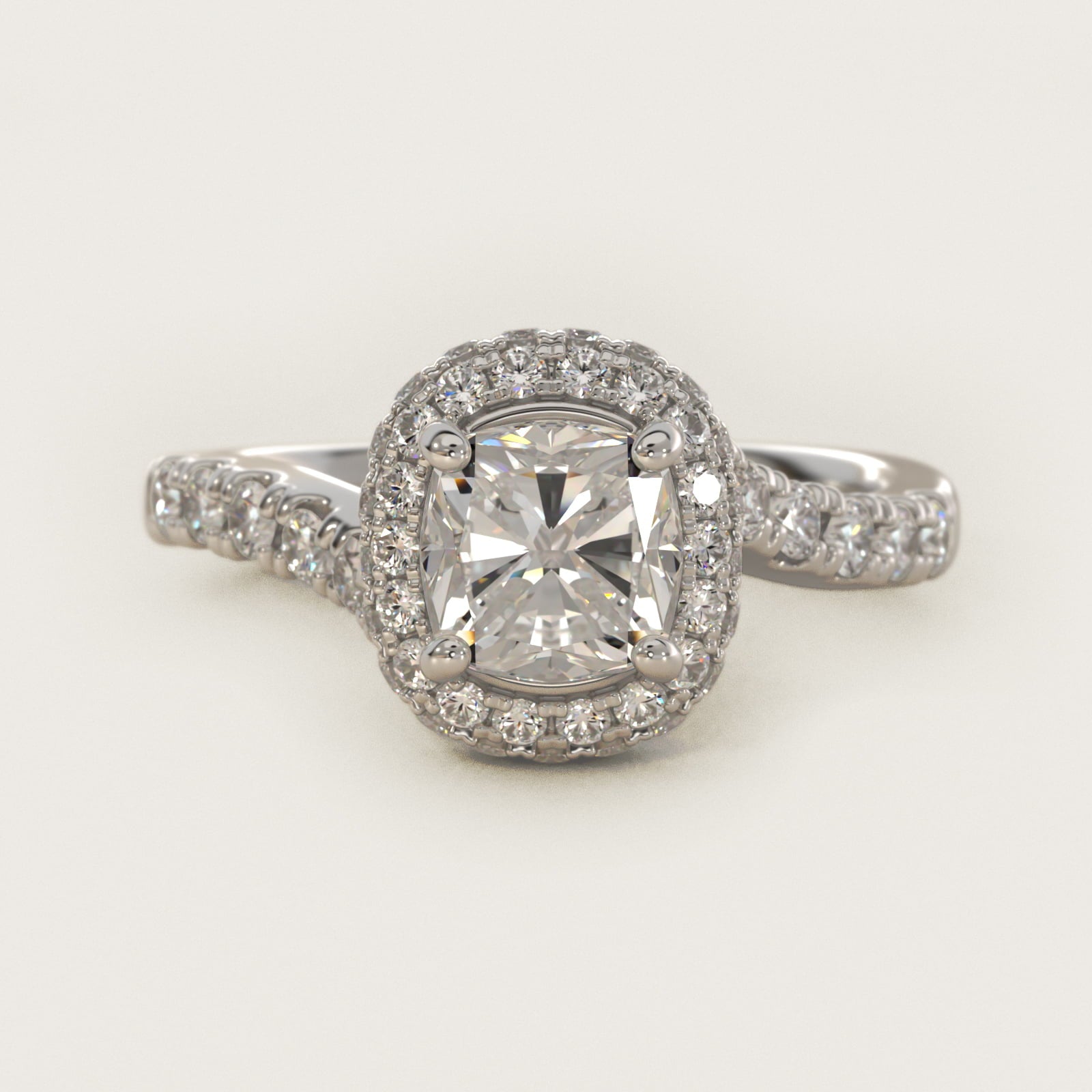 Swirl Rollover Halo Diamond Engagement Ring in Platinum - Cushion Center