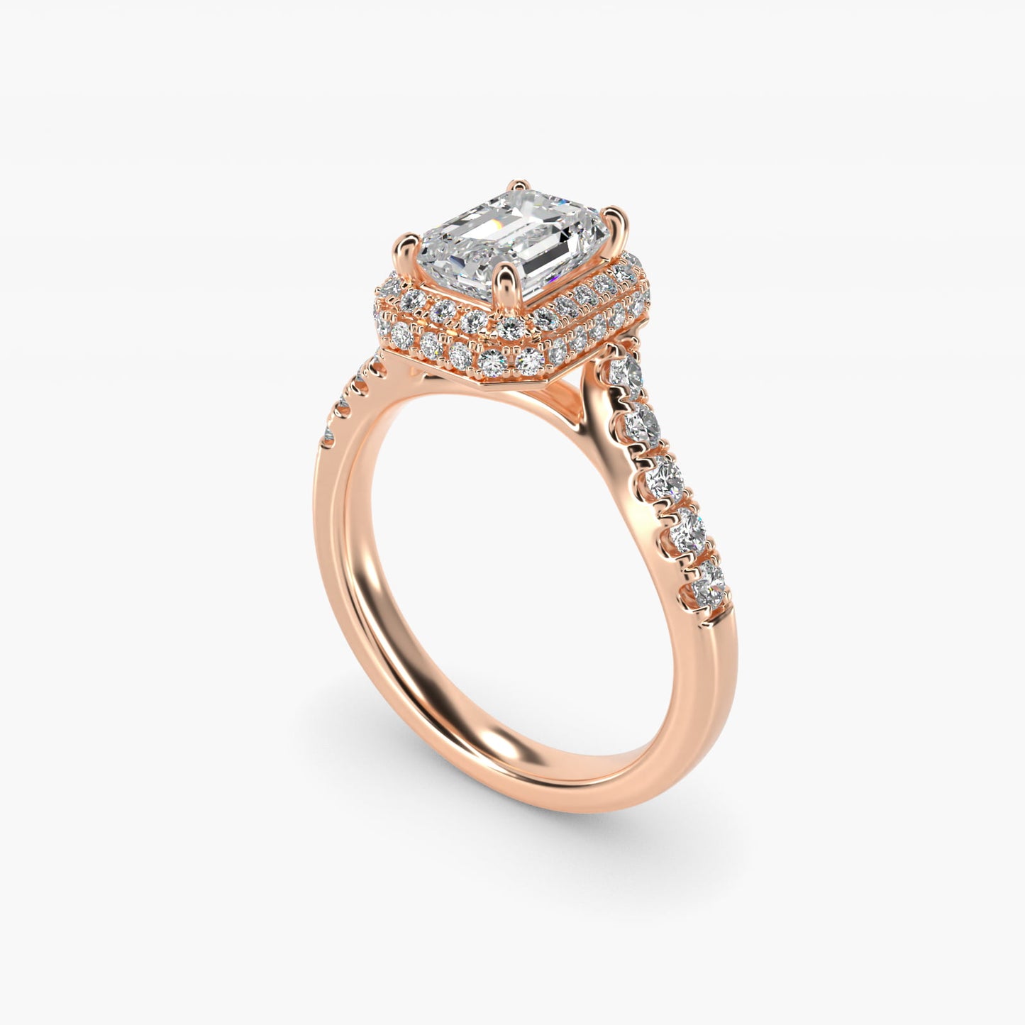 Swirl Rollover Halo Diamond Engagement Ring in 14k Rose Gold - Emerald Center