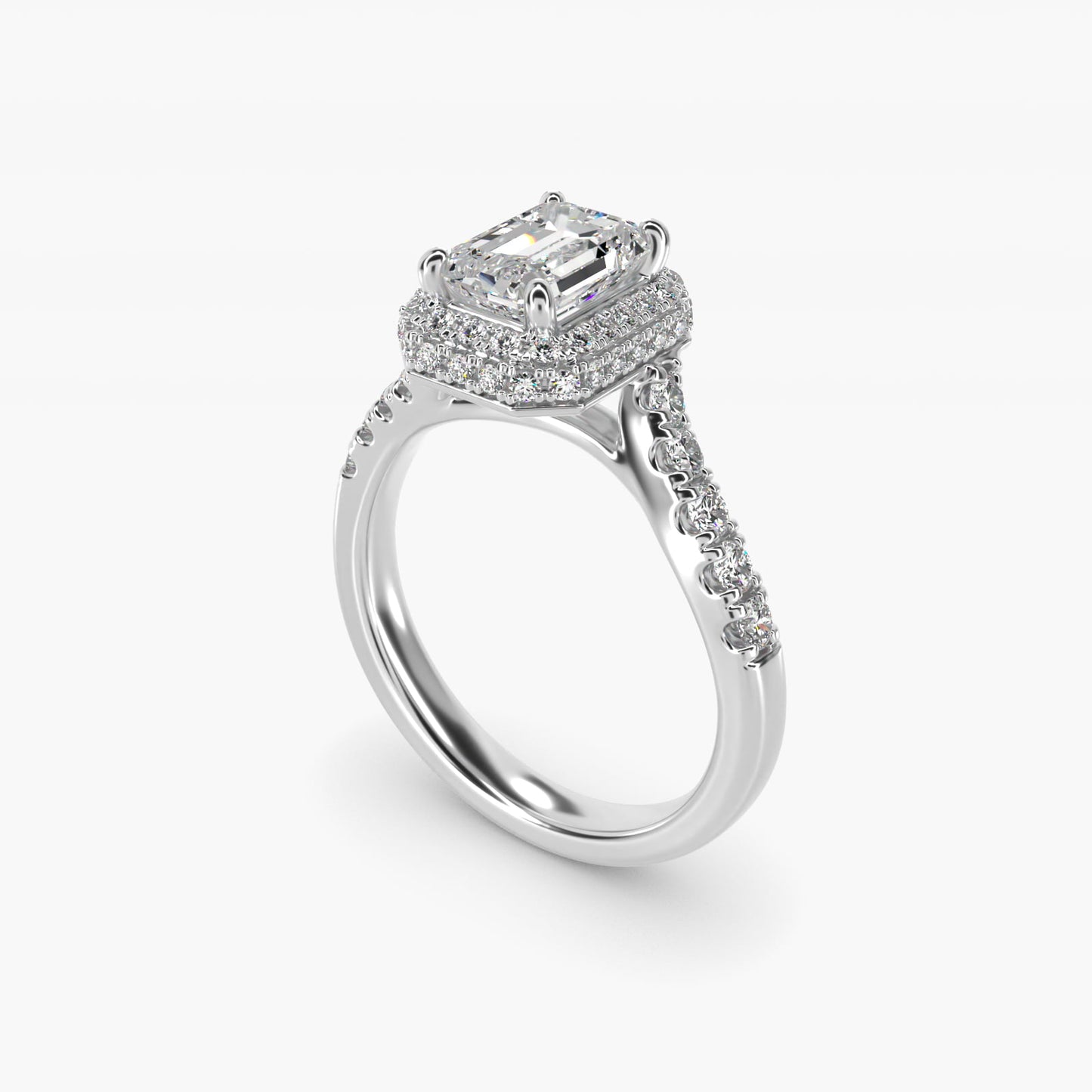 Swirl Rollover Halo Diamond Engagement Ring in 14k White Gold - Emerald Center