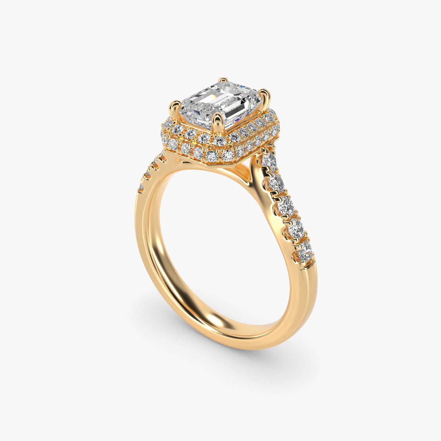 Swirl Rollover Halo Diamond Engagement Ring in 14k Yellow Gold - Emerald Center