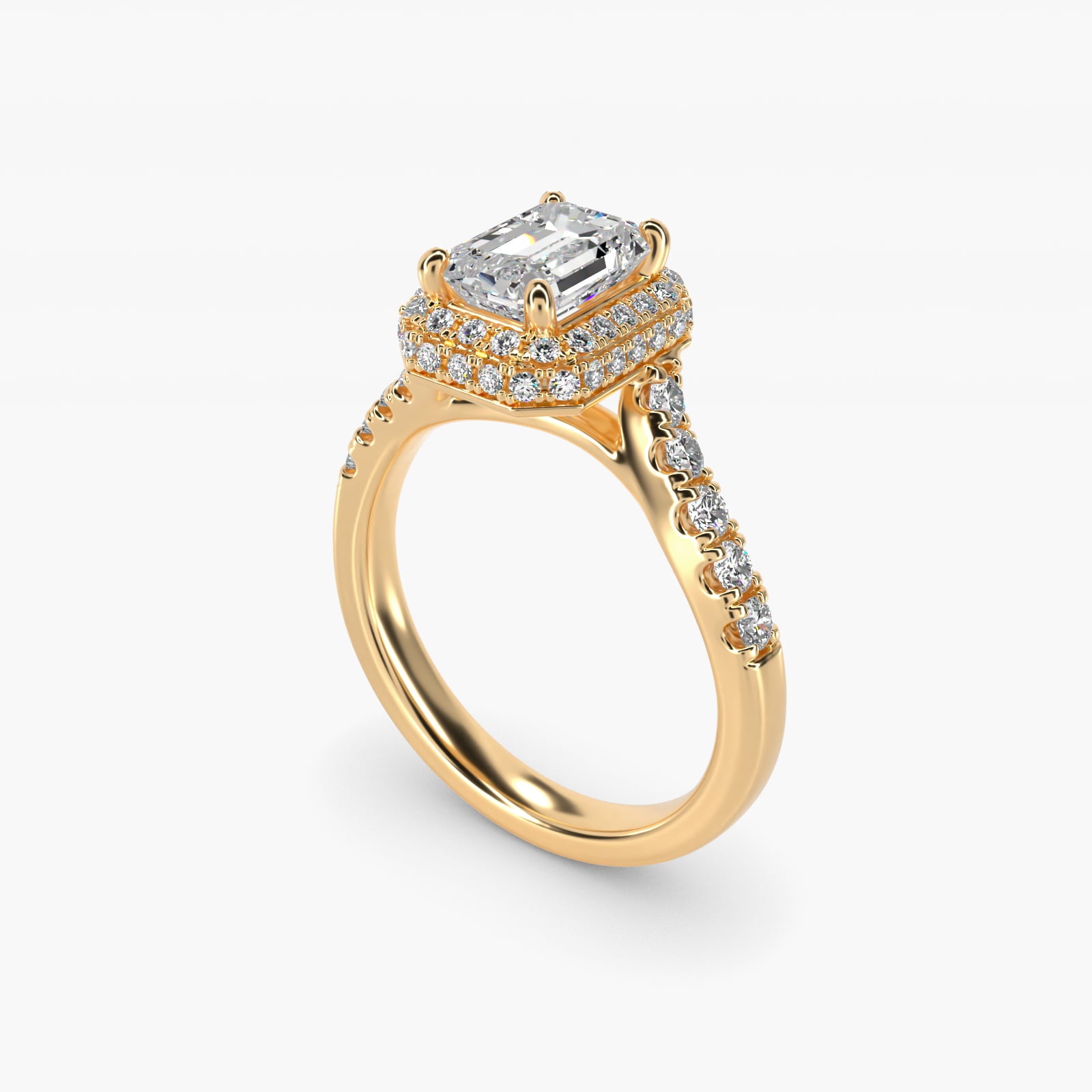 Swirl Rollover Halo Diamond Engagement Ring in 14k Yellow Gold - Emerald Center
