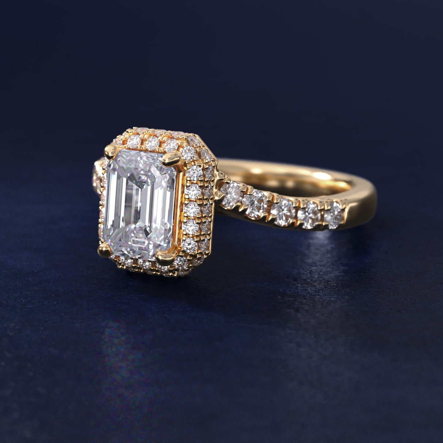 Swirl Rollover Halo Diamond Engagement Ring in 18k Yellow Gold - Emerald Center