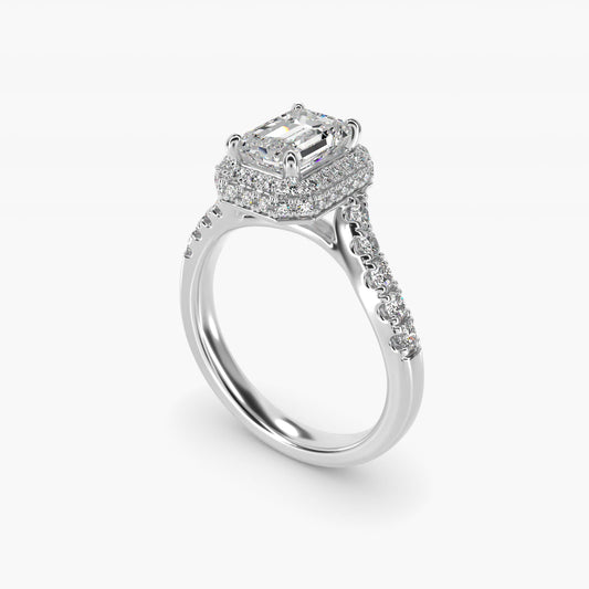 Swirl Rollover Halo Diamond Engagement Ring in Platinum - Emerald Center