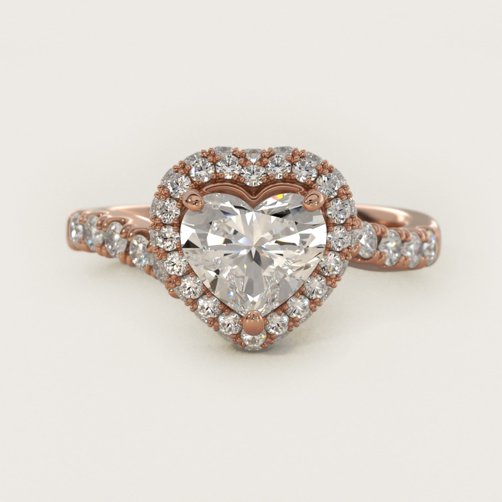 Swirl Rollover Halo Diamond Engagement Ring in 18k Rose Gold - Heart Center